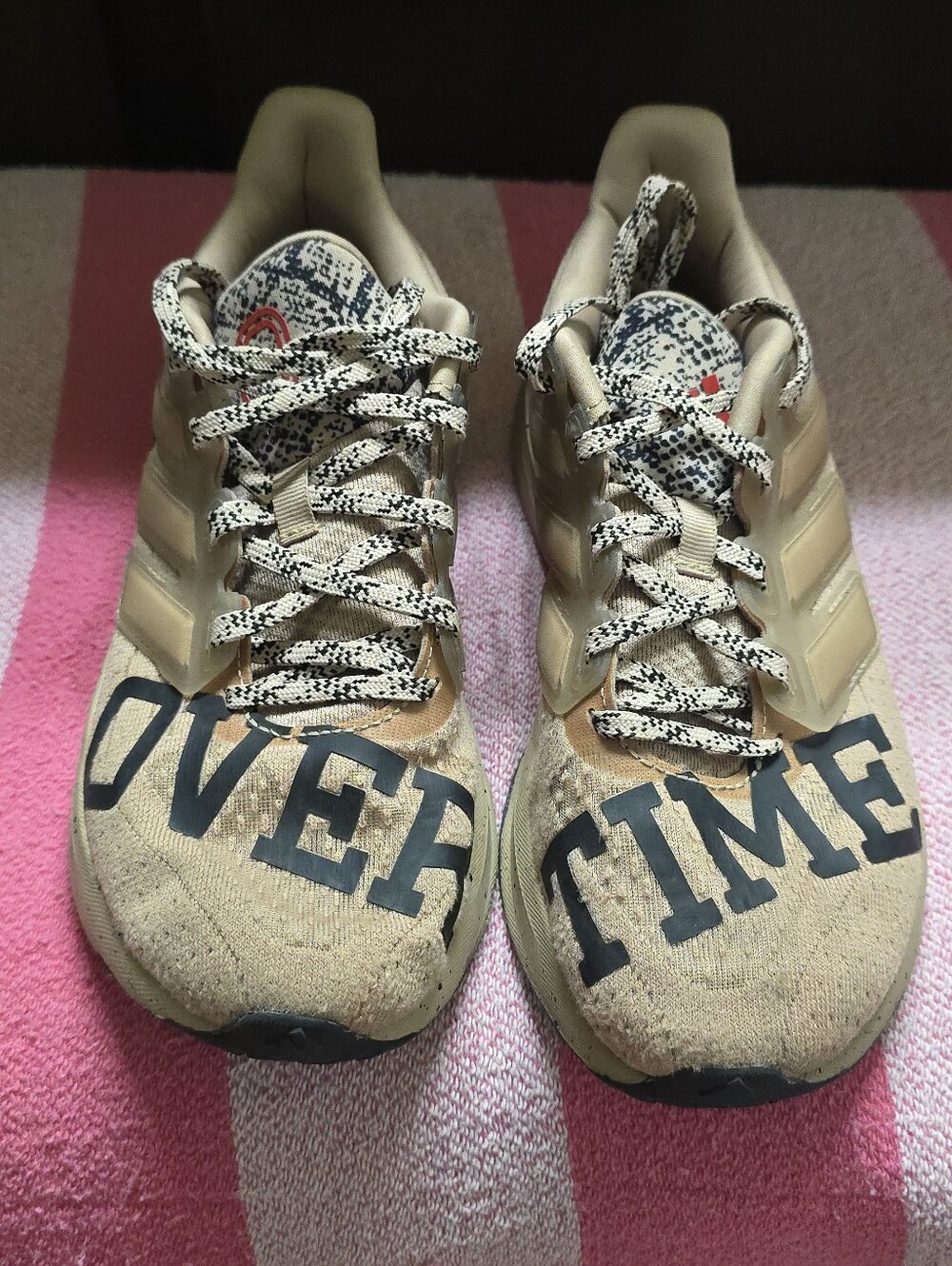 Adidas Over Time Kids Tan Graphic Lace-Up Athletic Shoes - "OVER / TIME"